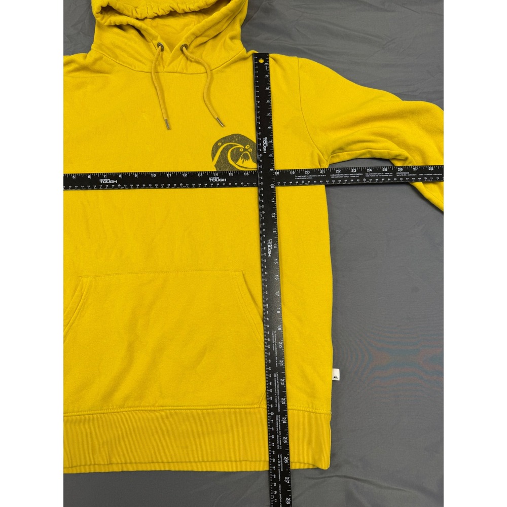 Quiksilver Mens Mustard Yellow Graphic Hoodie Checkerboard Sleeve Size Medium - Picture 7 of 12